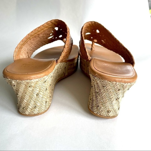 Stuart Weitzman Woven Tan Platform Studded Wedge Espadrille Sandals 6.5 - Picture 6 of 10